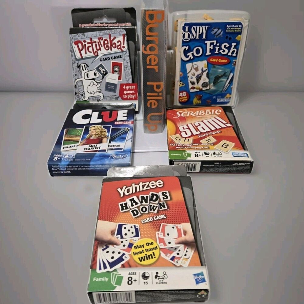 Family Card Games Scrabble Slam, Yahtzee Hands Down, Clue, Pictureka others